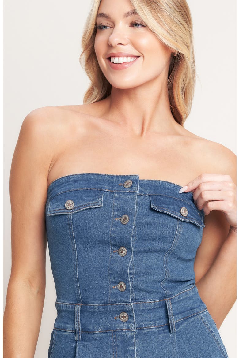 Strapless Denim Romper, Alternate, color, MEDIUM INDIGO