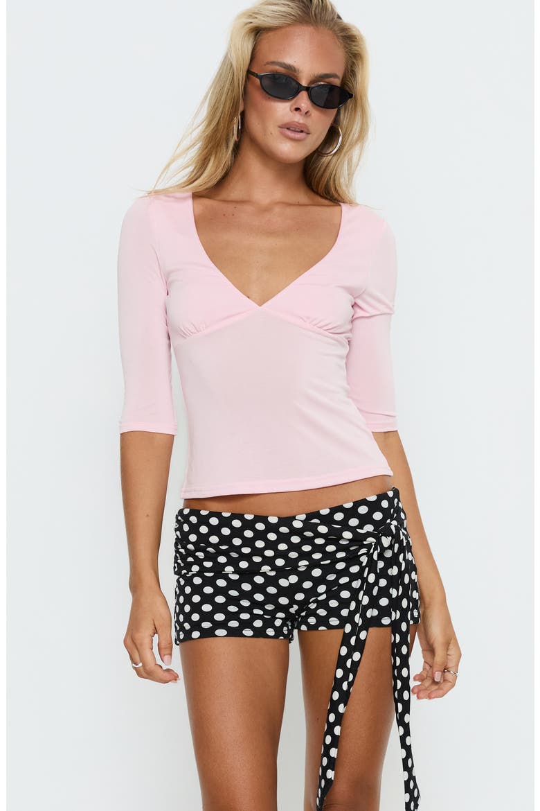 Declanne Wrap Polka Dot Micro Shorts, Alternate, color, BLACK POLKA