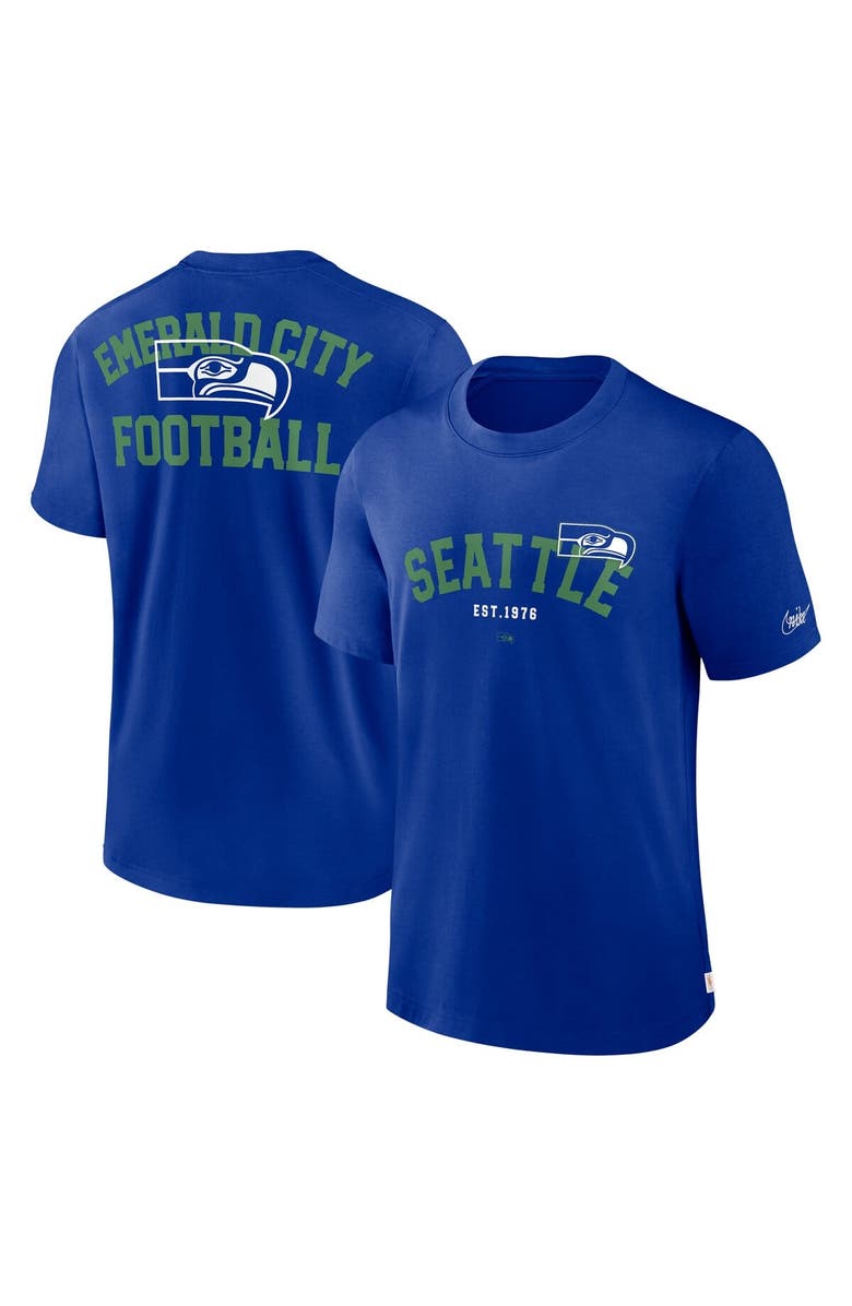 Nike Men's Nike Royal Seattle Seahawks Rewind Slogan T-Shirt, Main, color,
