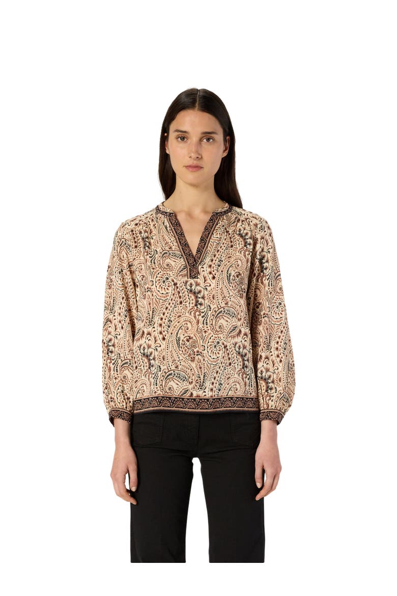Amaya Paisley Print V Neck Blouse, Main, color, Natural