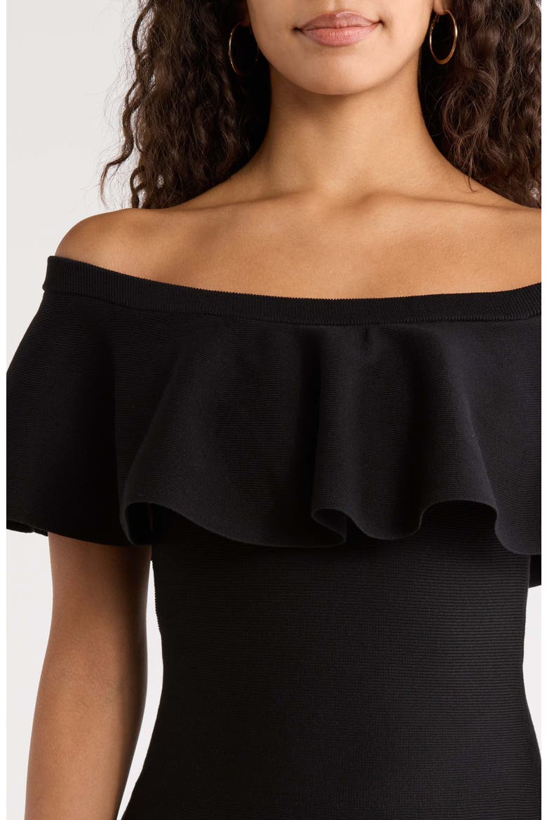 Dennet Off the Shoulder Fit & Flare Minidress, Alternate, color, BLACK