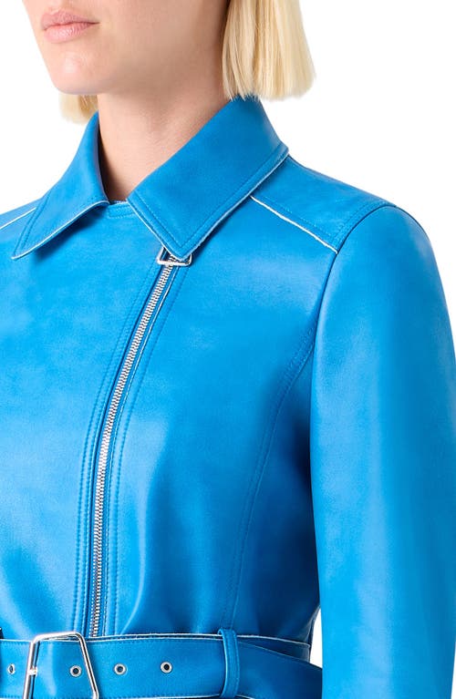 Akris Avril Lambskin Leather Biker Jacket In Blue