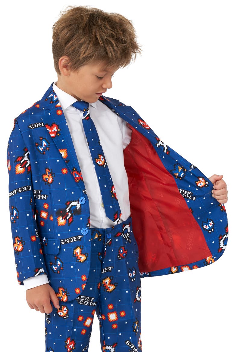 Retro Gamer Two-Piece Suit with Tie, Alternate, color, BLUE
