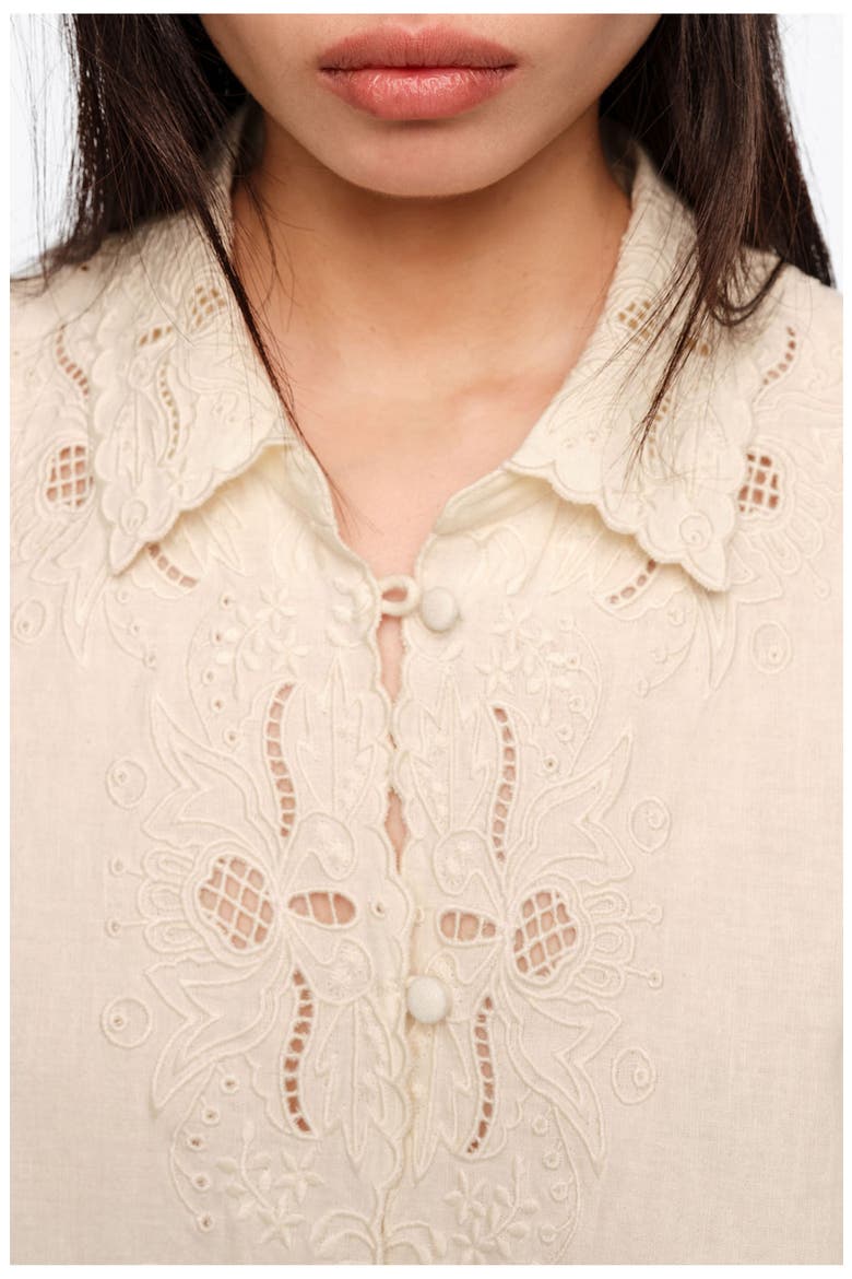 Linen Cotton Embroidered Shirt, Alternate, color, BEIGE