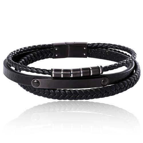 Lucky Brand Stainless Steel 3-row Cord Bracelet In Black