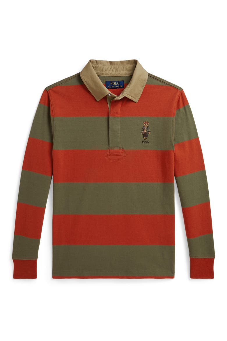 Kids' Polo Bear Cotton Rugby Shirt, Main, color, VARSITY ORANGE MULTI