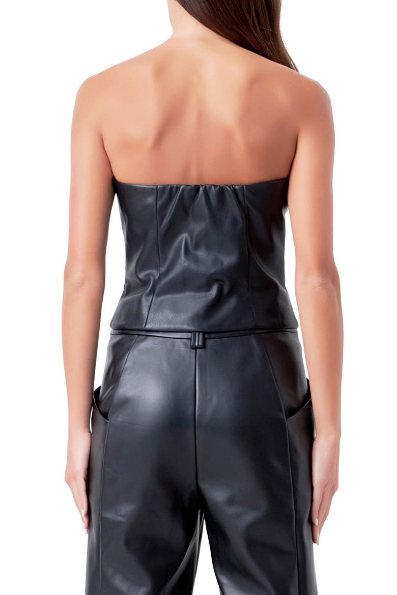 Strapless Faux Leather Top, Alternate, color, BLACK