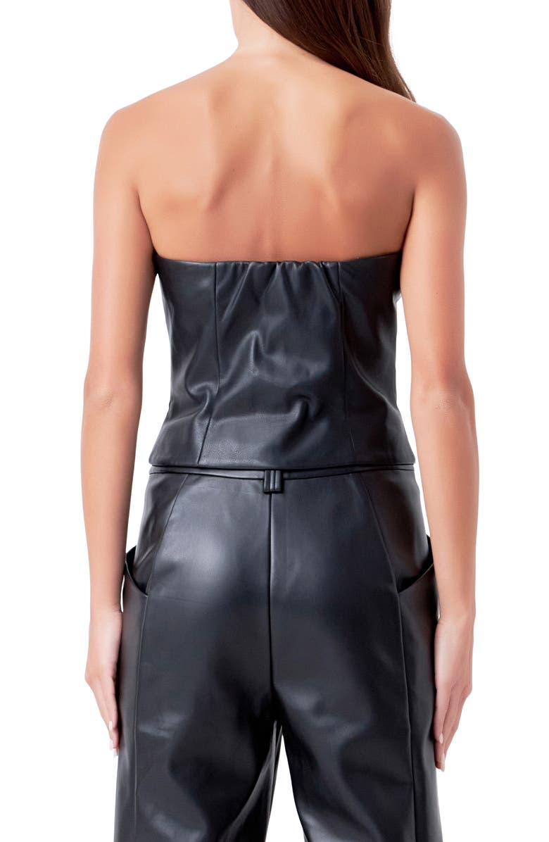 Endless Rose Strapless Faux Leather Top, Alternate, color, Black