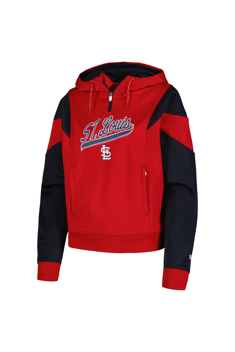 Women's New Era Red St. Louis Cardinals Color Block Fleece Quarter-Zip Hoodie, Alternate, color, Red