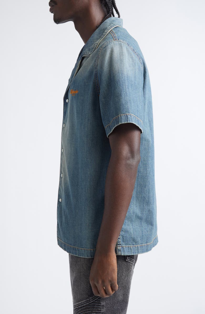 Balmain Short Sleeve Light Denim Pajama Shirt, Alternate, color, 6Ew Blue