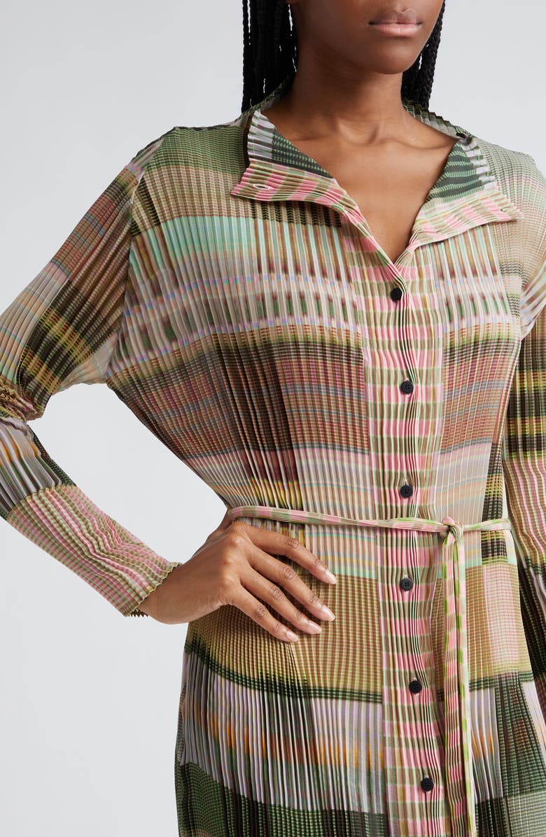 Julia Heuer Taro Print Long Sleeve Belted Pleated Chiffon Dress/Jacket, Alternate, color,