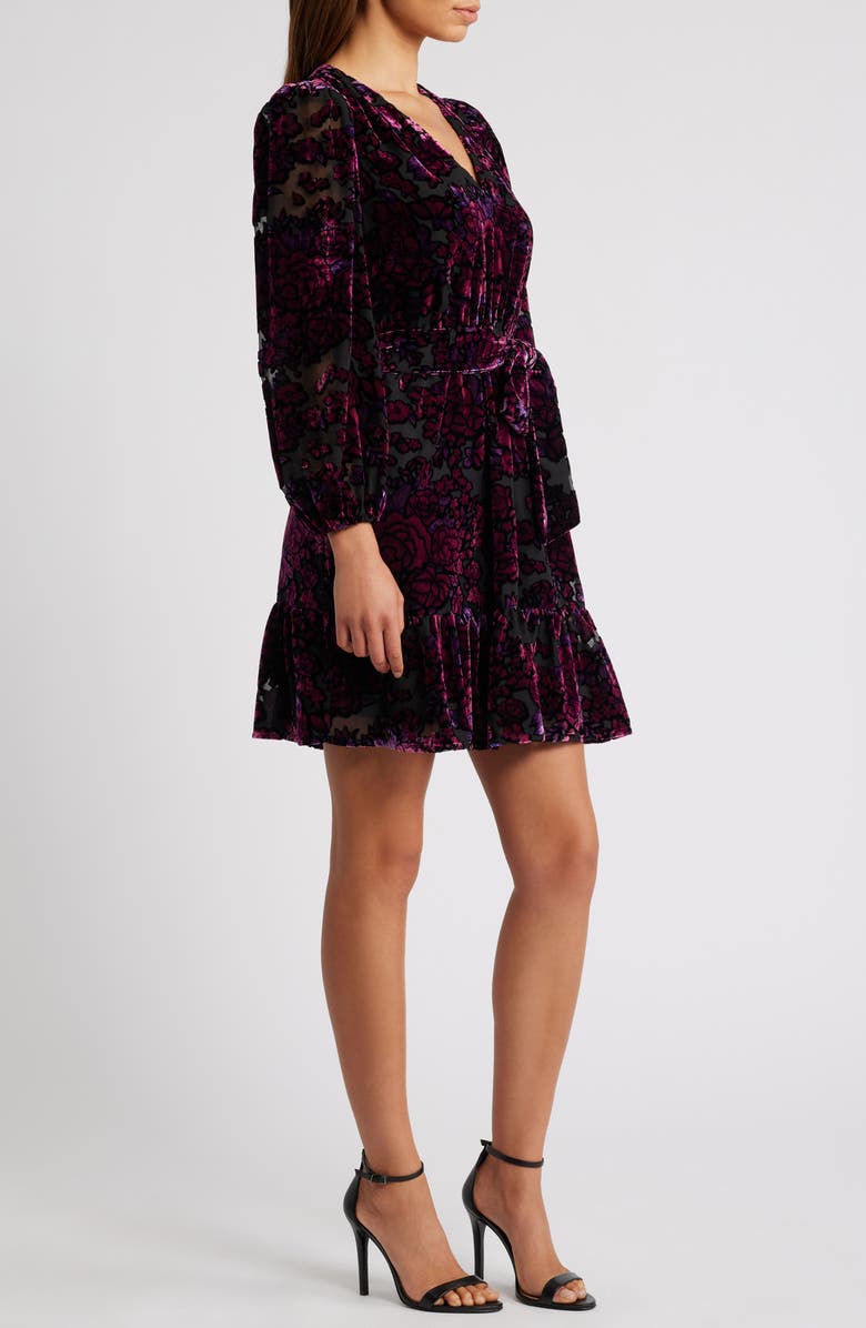 Eliza J Long Sleeve Burnout Velvet Cocktail Dress, Alternate, color,