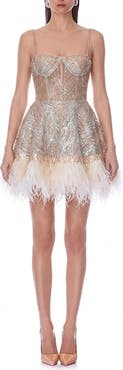 BRONX BANCO Mademoiselle Bead & Feather Cocktail Minidress