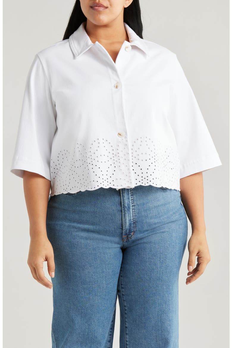 Gem Eyelet Detail Denim Jacket, Main, color, WHITE