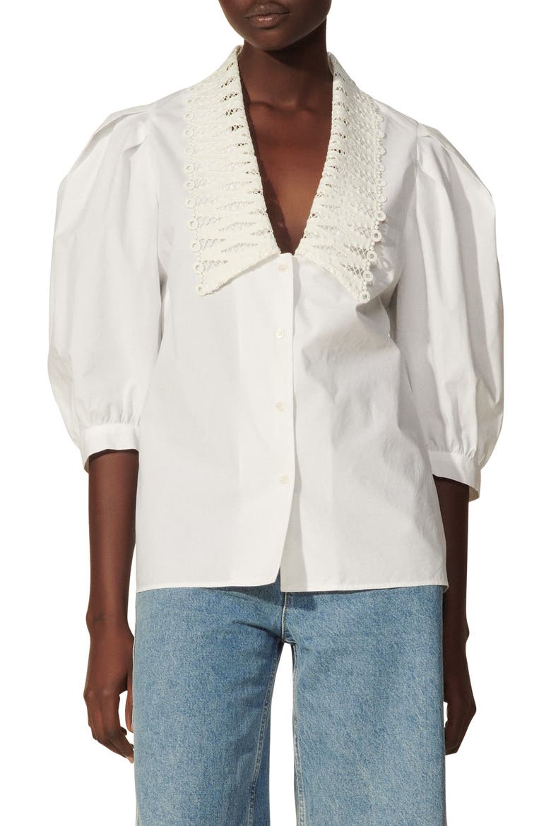Lace Bishop's Collar Cotton Blouse, Main, color, WHITE