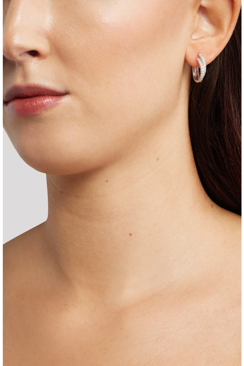 Cubic Zirconia Double Hoop Earrings, Alternate, color, PLATINUM PLATED
