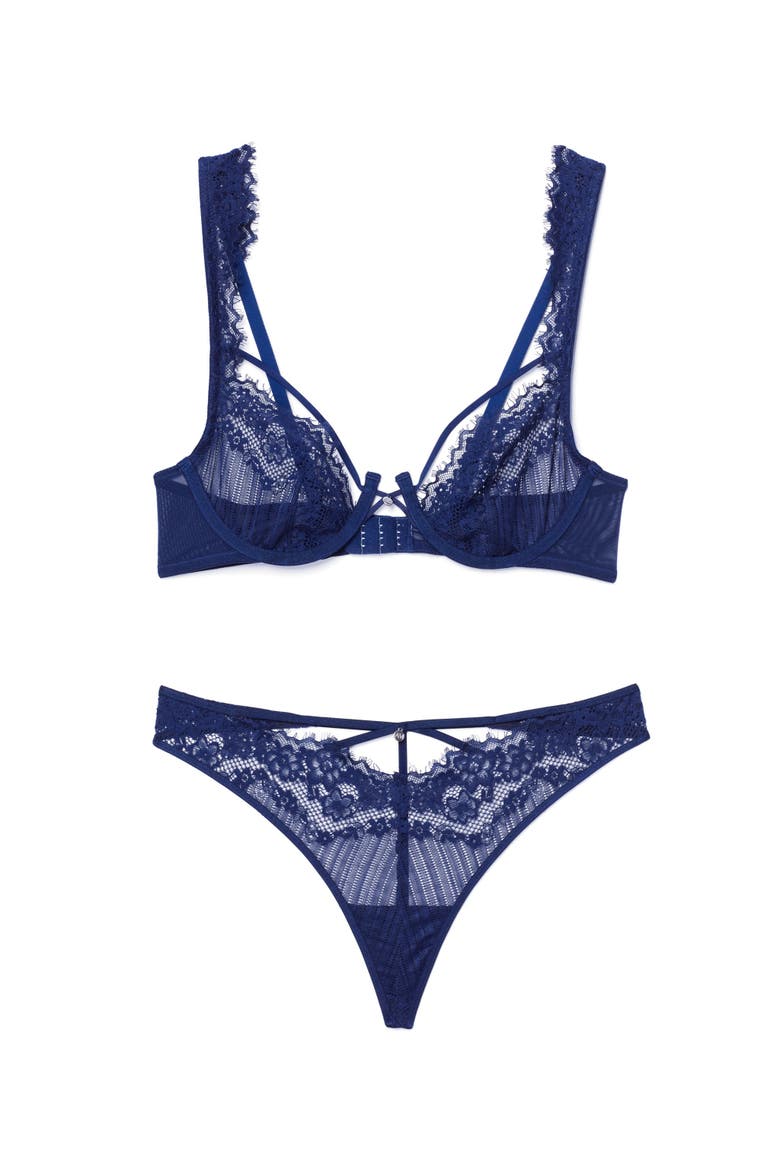 Liliana Unlined Plunge Bra, Alternate, color, Dark blue