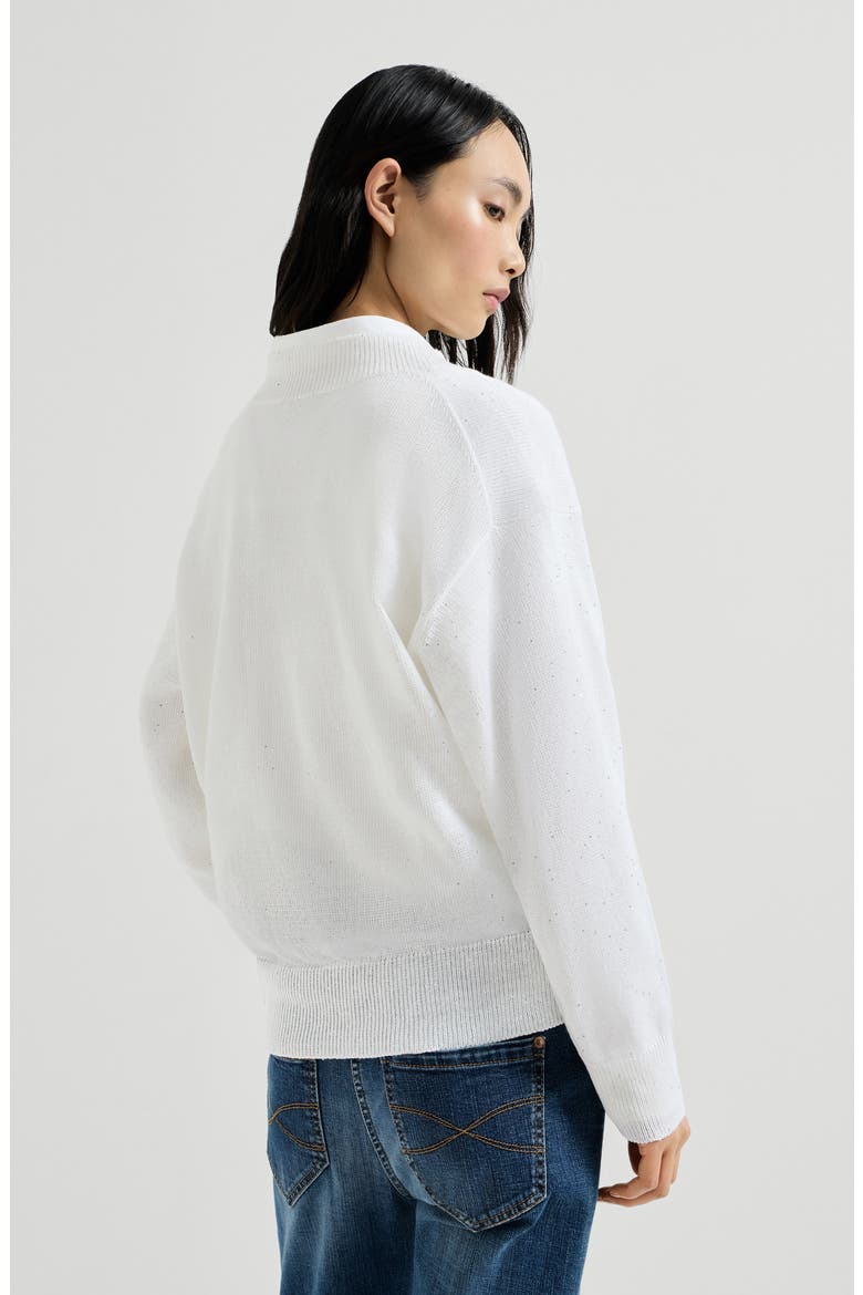 Linen and cotton Diamond yarn sweater, Alternate, color, White