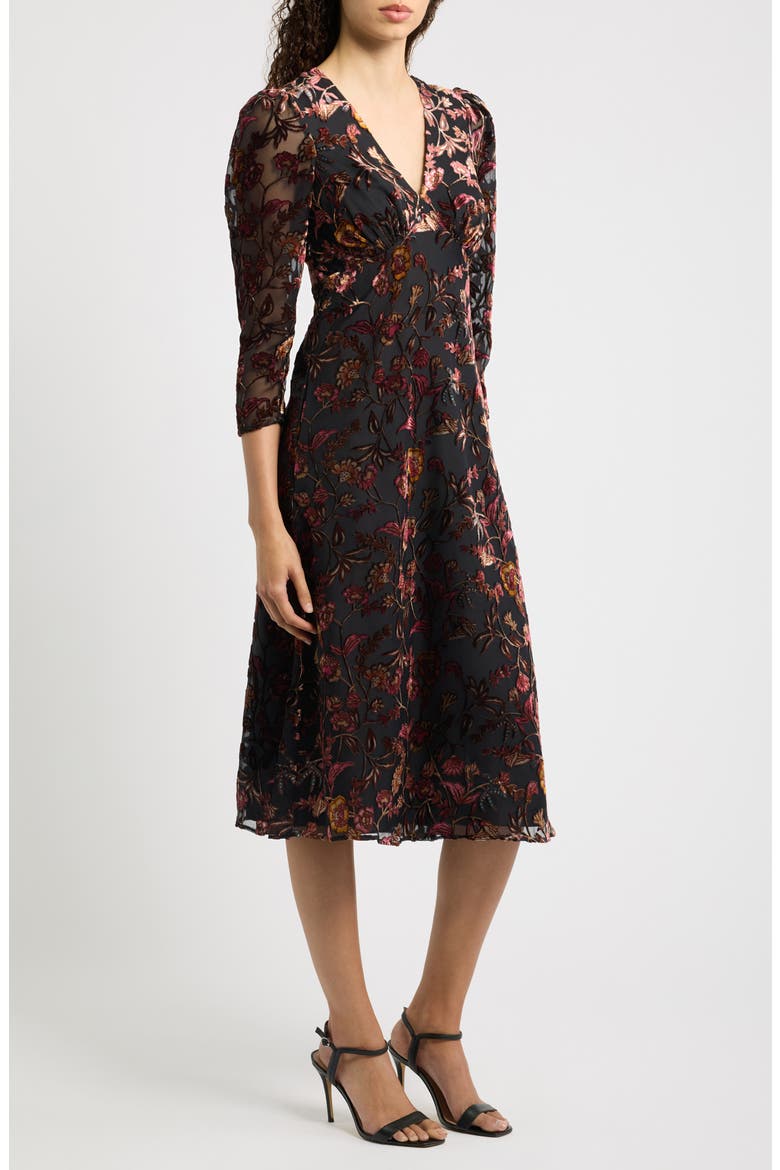 Burnout Velvet Midi Dress, Alternate, color, BLACK ROUGE