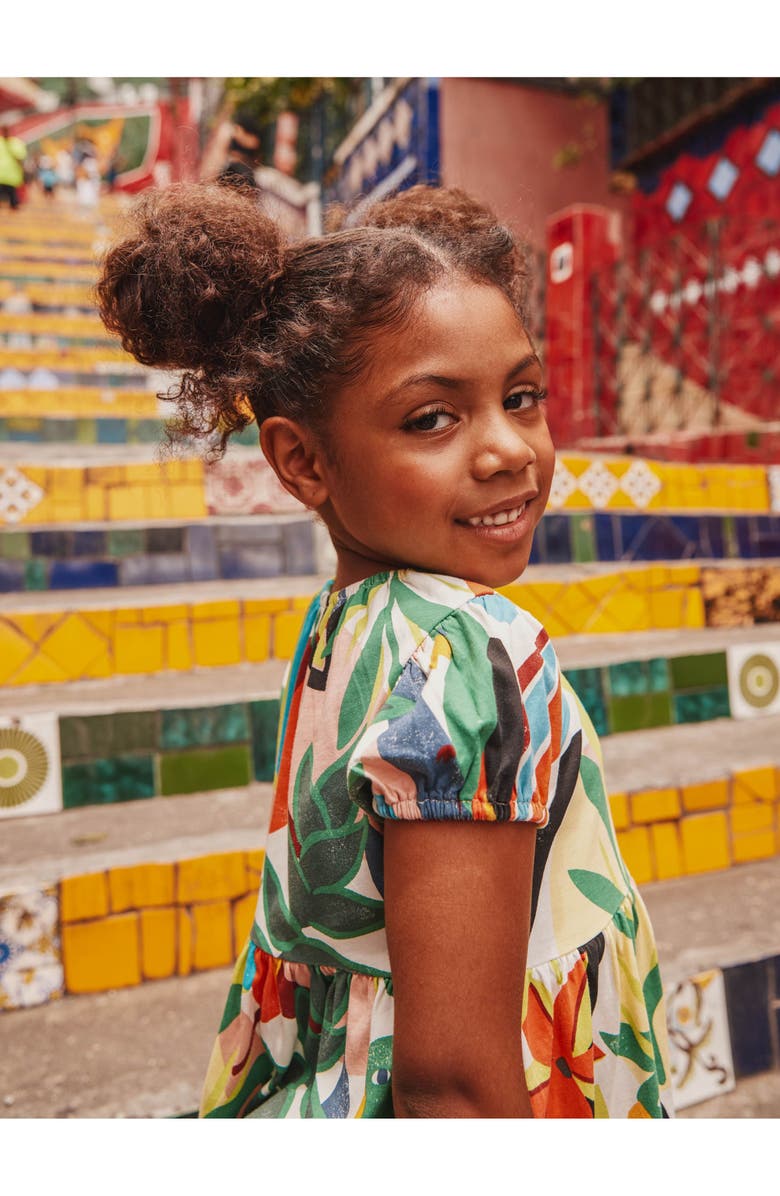 Tea Collection Puff Sleeve Empire Dress, Alternate, color, Parakeet Tropicalia