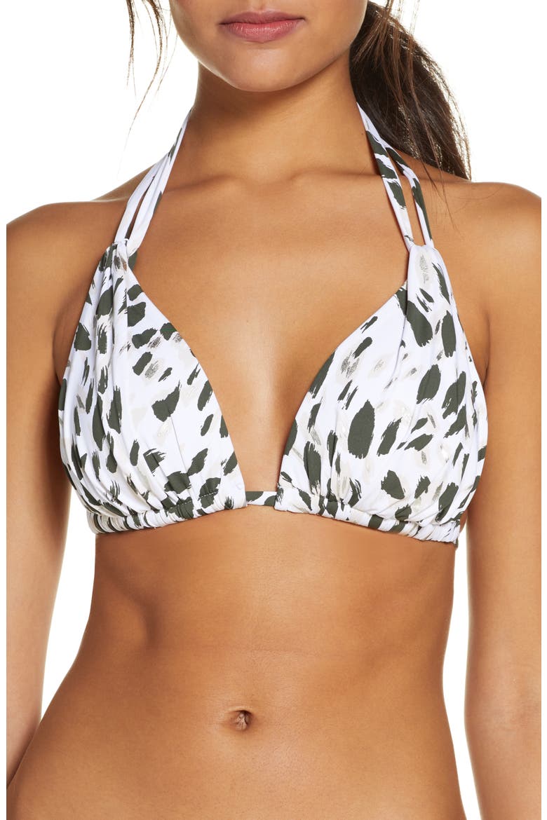 Petals Halter Bikini Top, Main, color, OLIVE
