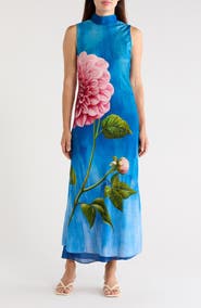 Elie Tahari The Sonja Garden Escape Sleeveless Silk Blend Maxi Dress