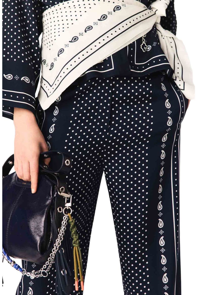 Printed fluid trousers, Alternate, color, Navy dot bandana print