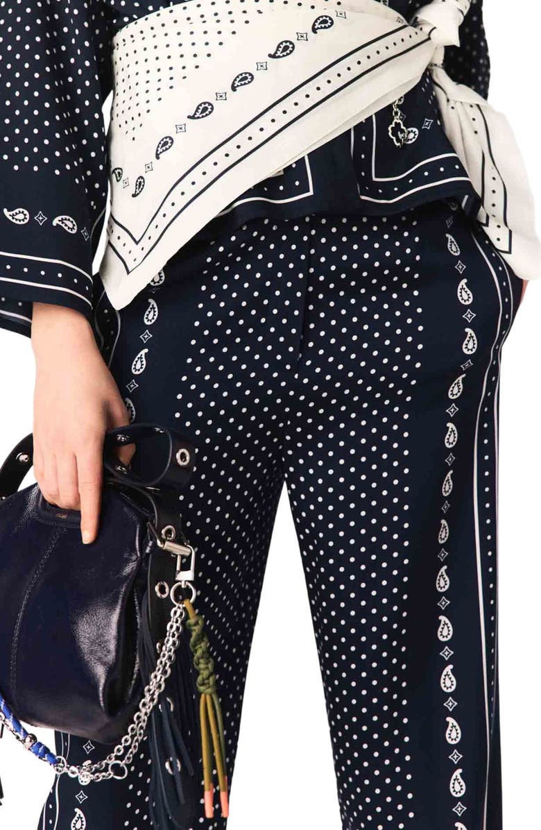 maje Printed fluid trousers, Alternate, color, Navy Dot Bandana Print