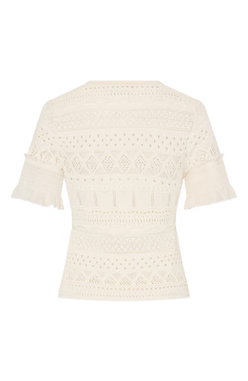Milly Smocked Finish Pointelle Short Sleeve Top In Ecru
