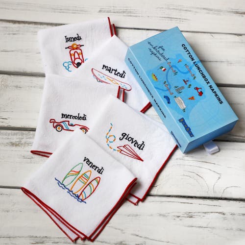 Yumbox Reusable Embroidered Cotton Napkin Set In Blue