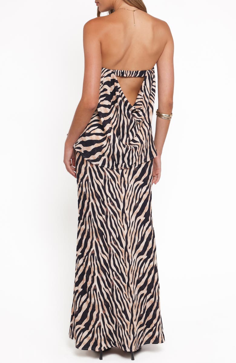Petal & Pup Agnes Zebra Cotton & Linen Strapless Top & Maxi Skirt Set, Alternate, color, Brown Zebra