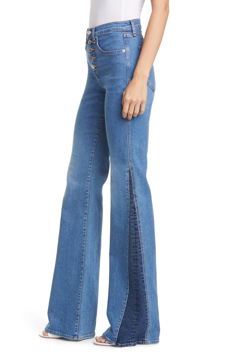 Veronica Beard Kiley High Waist Inset Hem Wide Leg Jeans, Alternate, color, 
