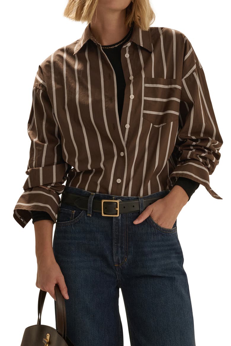 The Beau Stripe Cotton Poplin Button-Up Shirt, Main, color, GANACHE/ WHITE STRIPE
