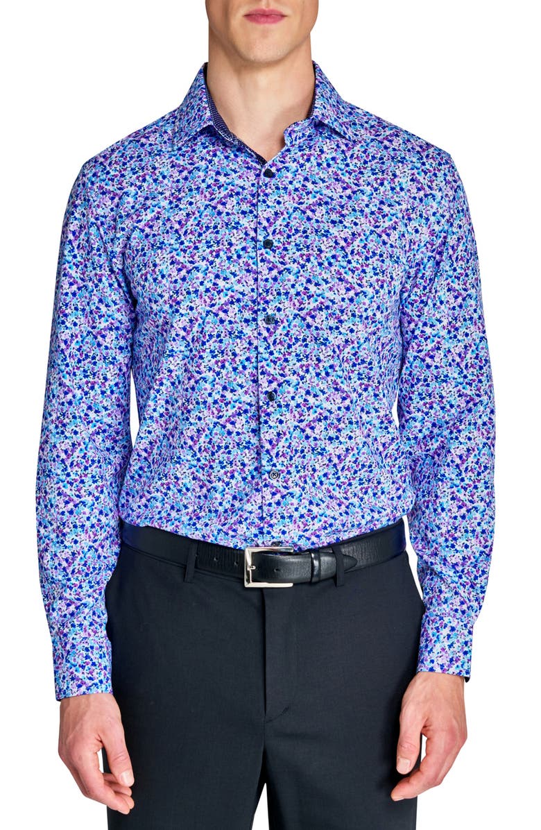 W.R.K Slim Fit Watercolor Floral Performance Dress Shirt, Main, color, Purple