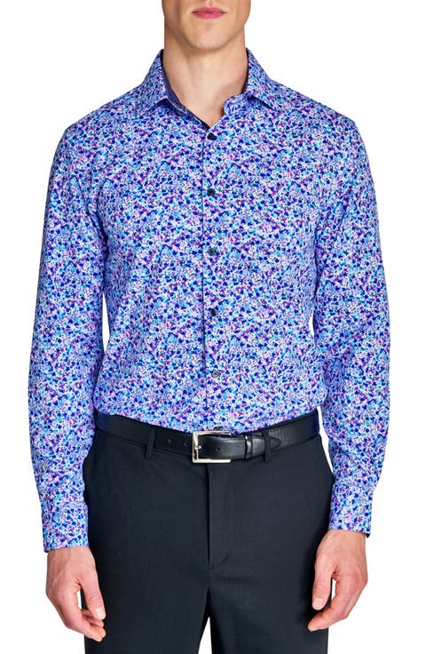 Slim Fit Watercolor Floral Performance Dress Shirt (Regular & Big)