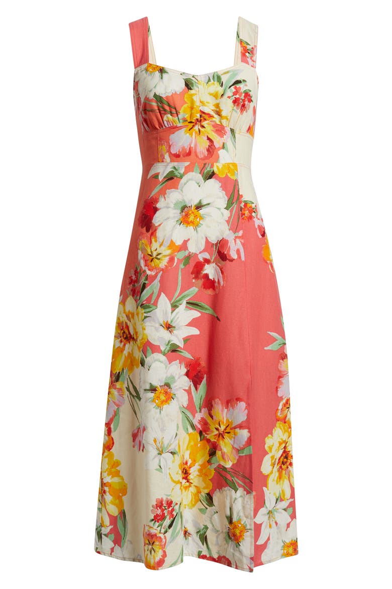 Floral Print Fit & Flare Midi Dress, Alternate, color, CORAL MULTI