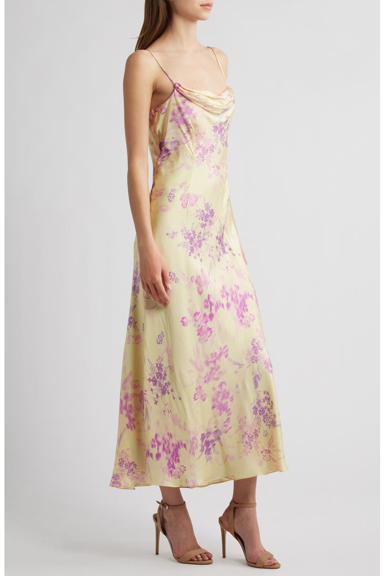 Elyria Oona Satin Midi Cocktail Dress, Alternate, color, CORNSILK YELLOW MULT