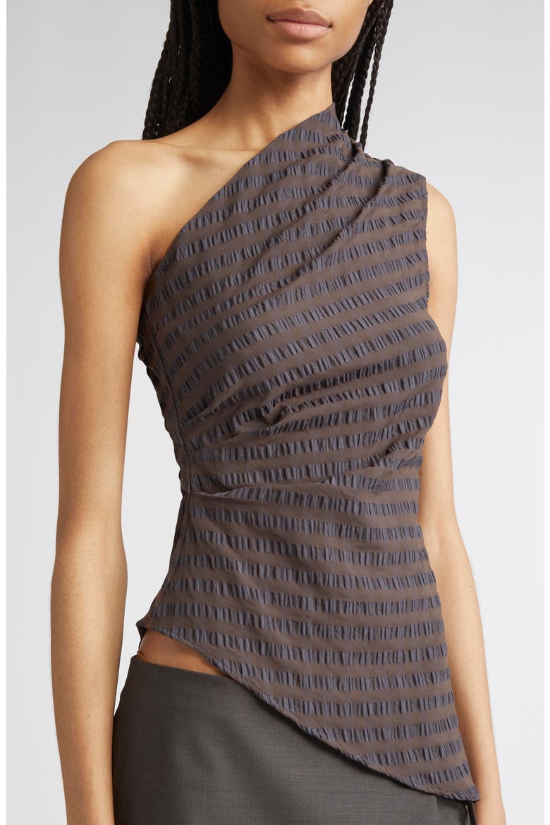 Win Asymmetric Gingham Seersucker One-Shoulder Top, Alternate, color, LILAC