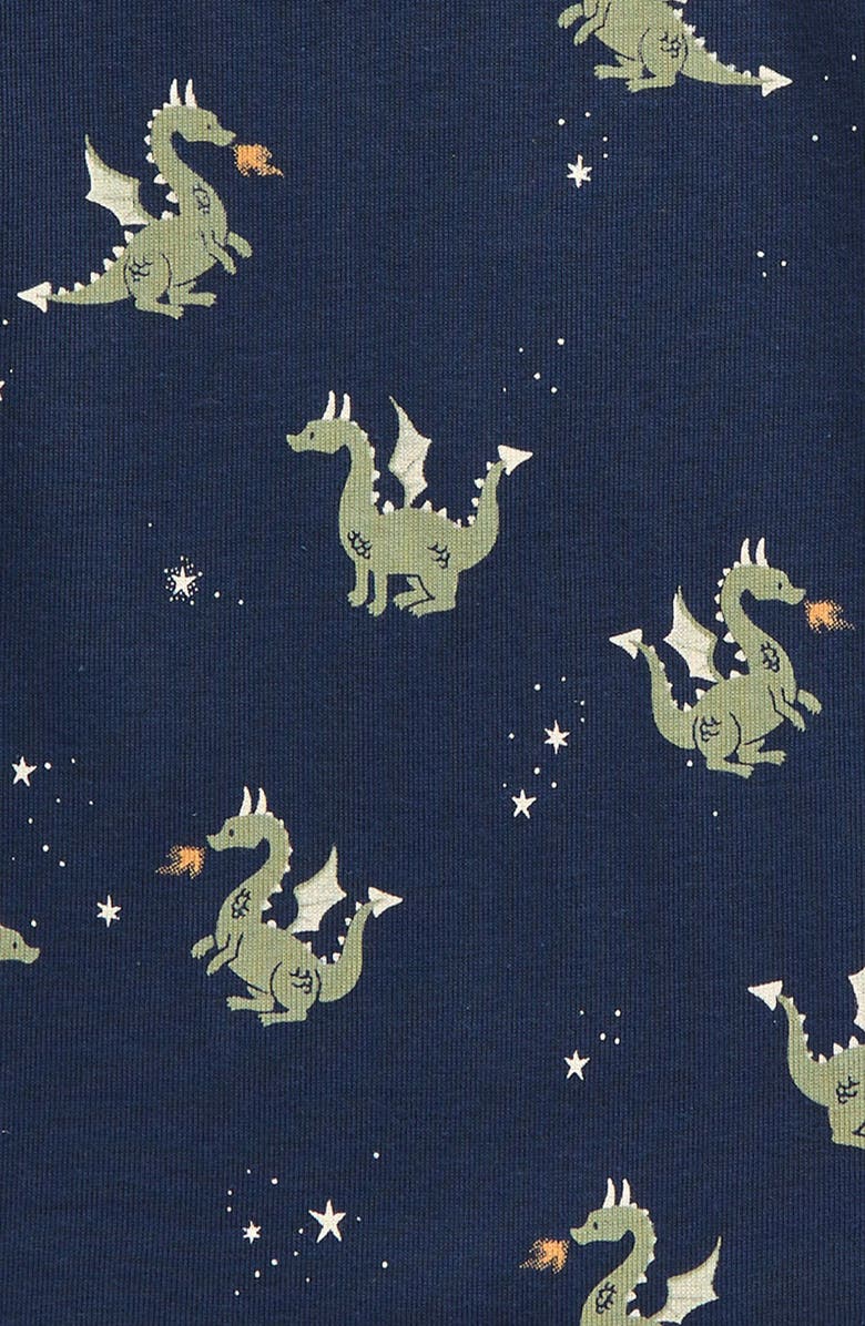 Petit Lem Kids' Fire Breathing Dragon Print Fitted Organic Cotton Two-Piece Pajamas, Alternate, color, 