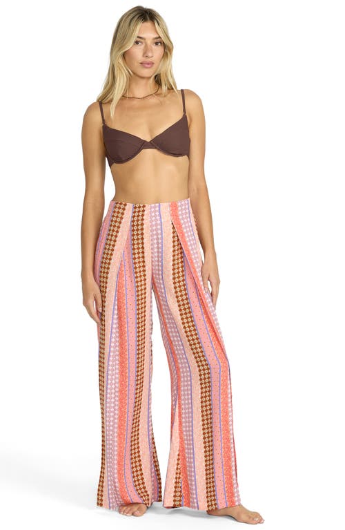 Billabong Split Spirit Multi Boho Print Wide-leg Slit-front Pants In Multi