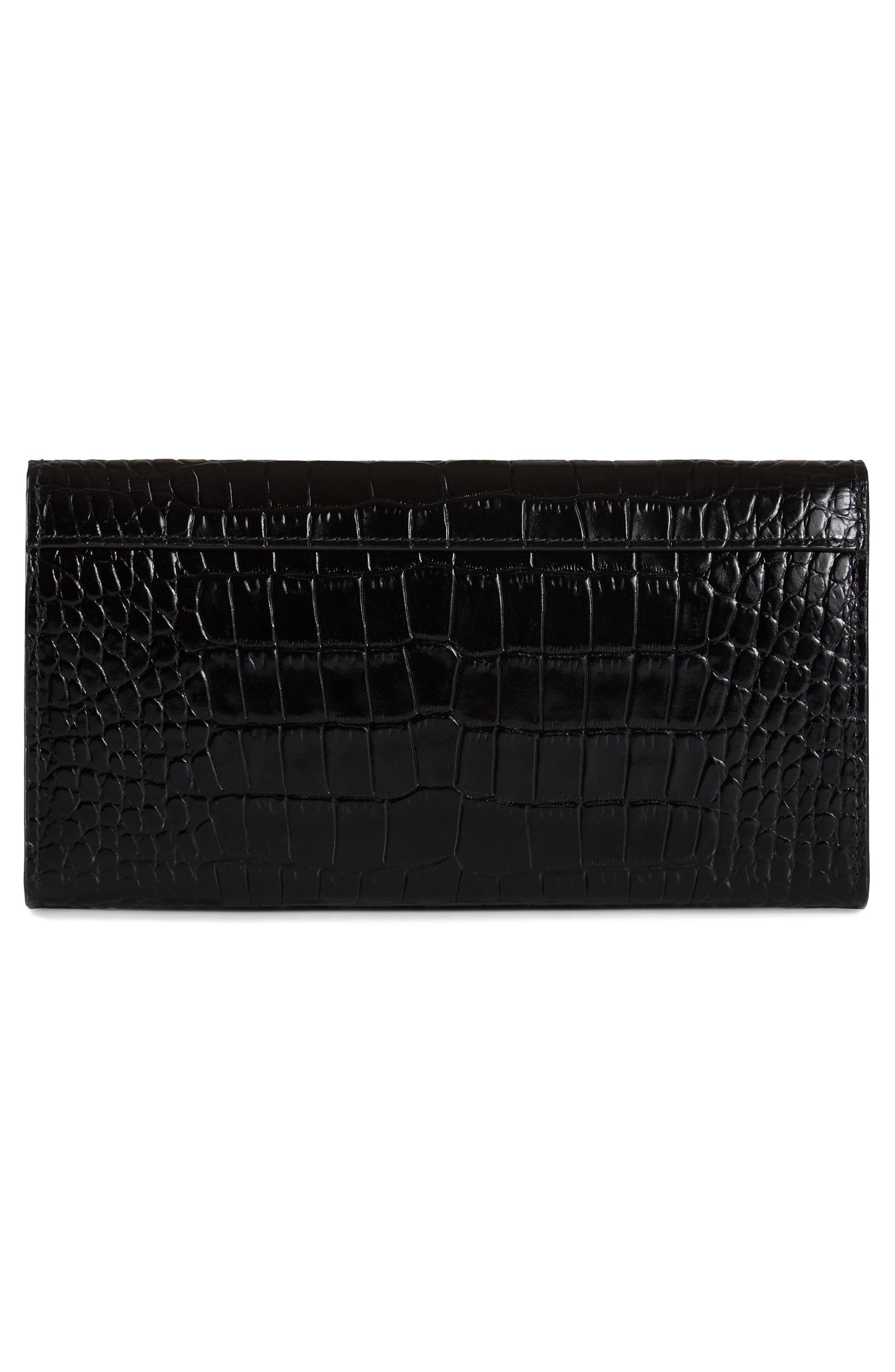 Multrees Croc Embossed Leather Wallet on a Chain, Alternate, color, BLACK