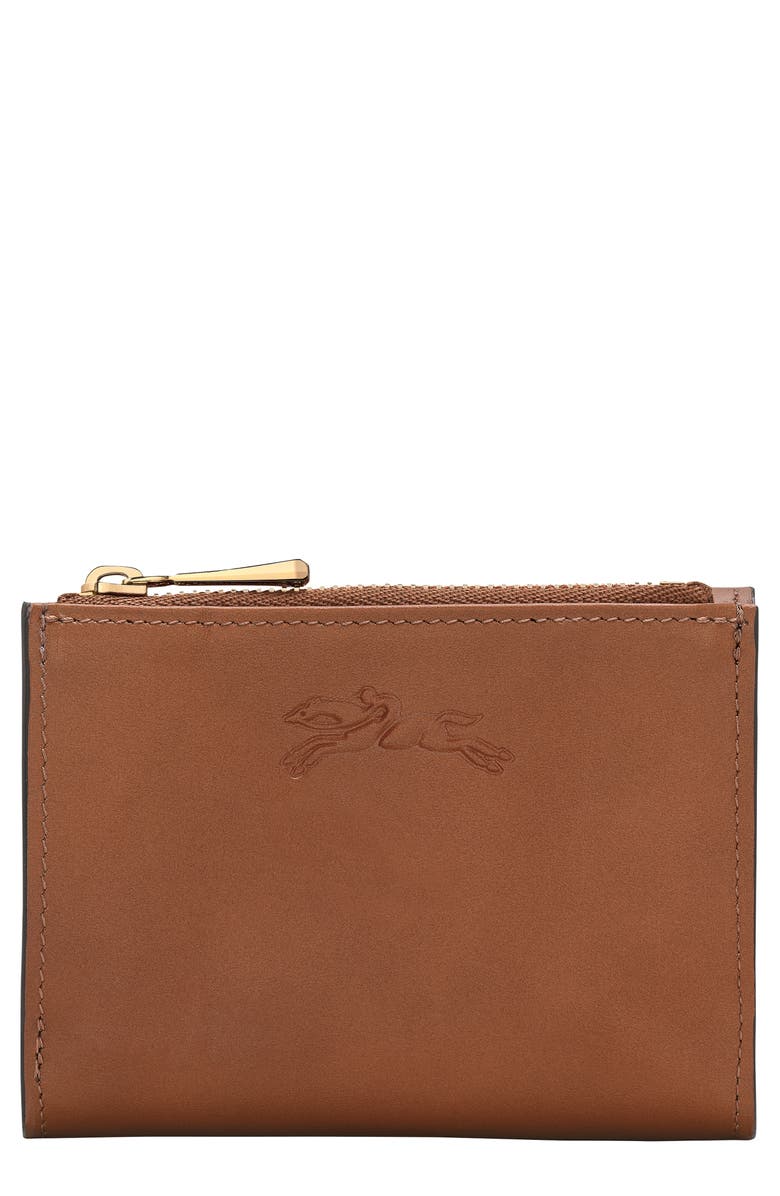 Longchamp Compact Épure Timeless Leather Trifold Wallet, Main, color, Cognac