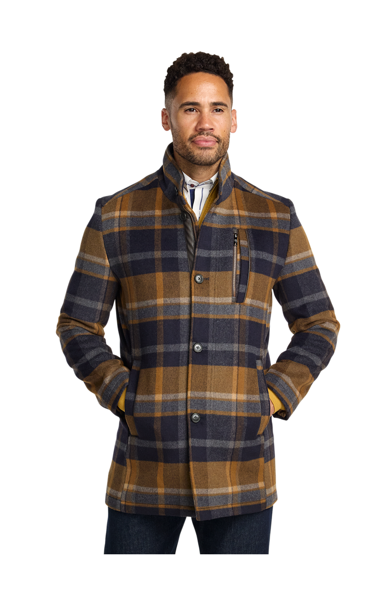 Paul Fredrick Wool Blend Plaid Carcoat, Alternate, color, Tan/Blue