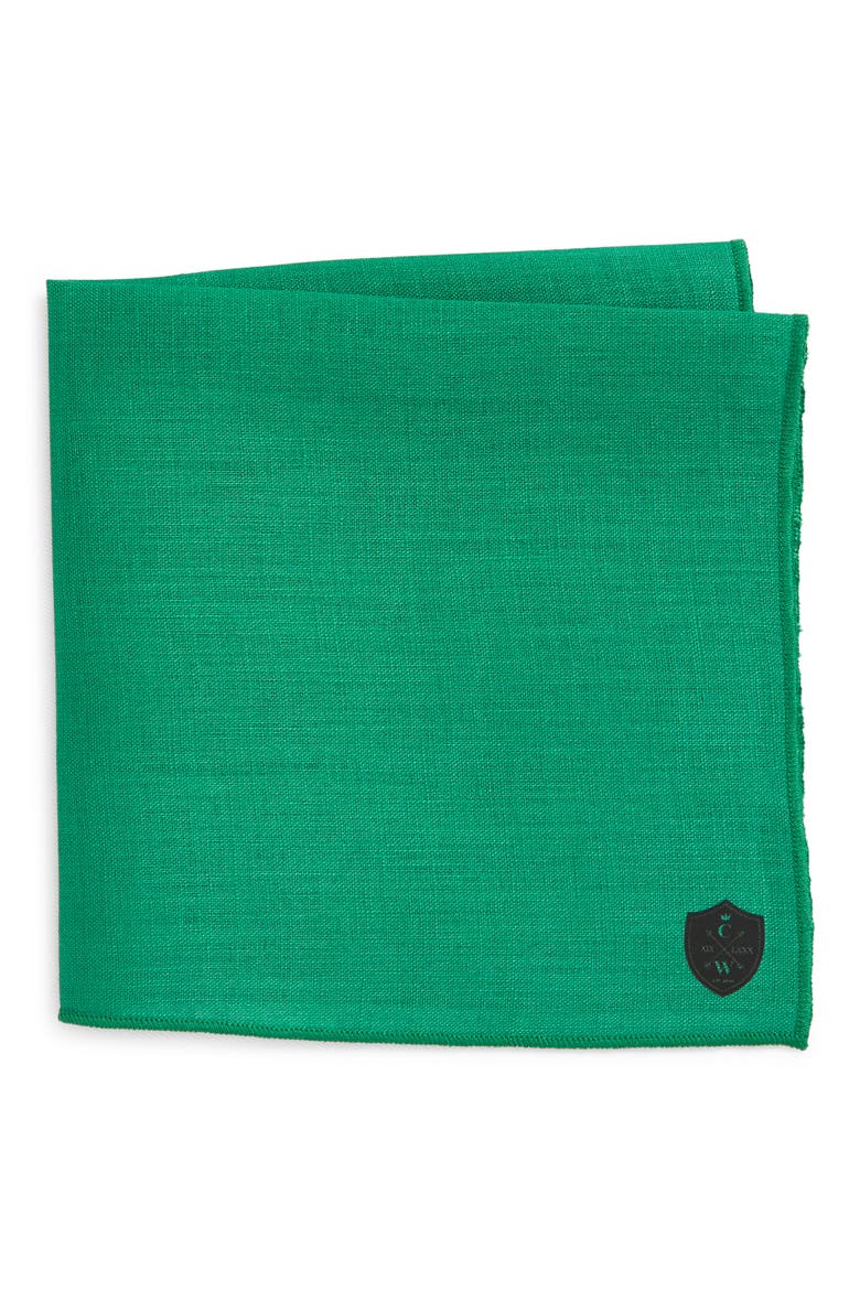 Kelly Green Slub Linen Pocket Square, Main, color, GREEN