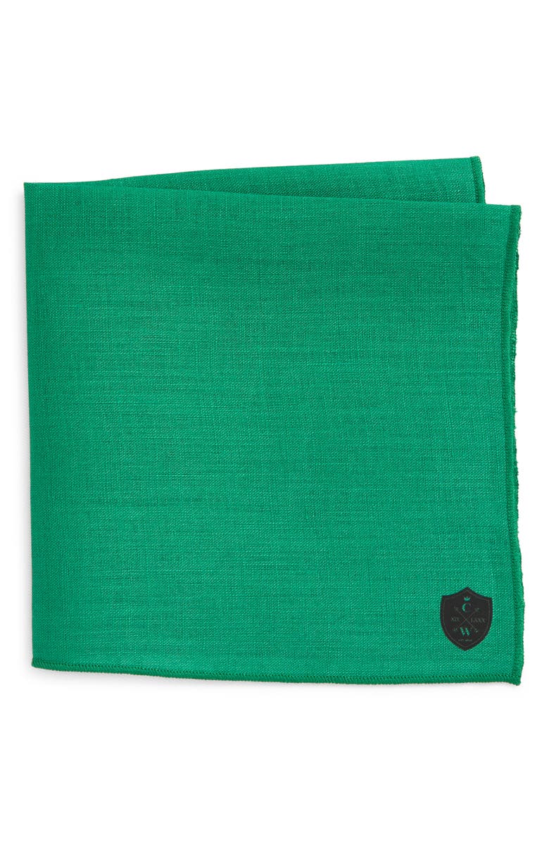 CLIFTON WILSON Kelly Green Slub Linen Pocket Square, Main, color, Green