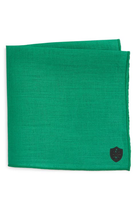 Kelly Green Slub Linen Pocket Square