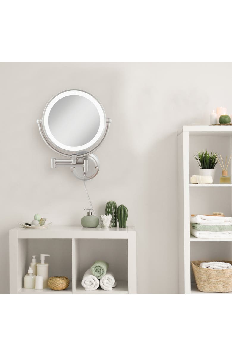 Zadro Glamour Lighted Wall Mounted Makeup Mirror with 5X Magnification, Alternate, color, Satin Nickel