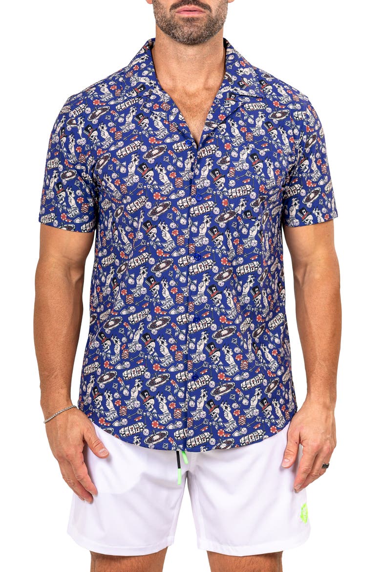 Marthy Black Camp Shirt, Main, color, BLUE/ BLACK