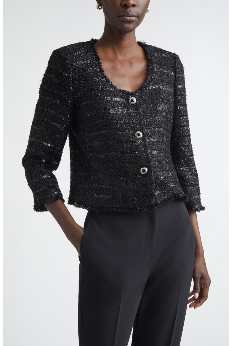 Metallic Tweed Jacket, Main, color, BLACK