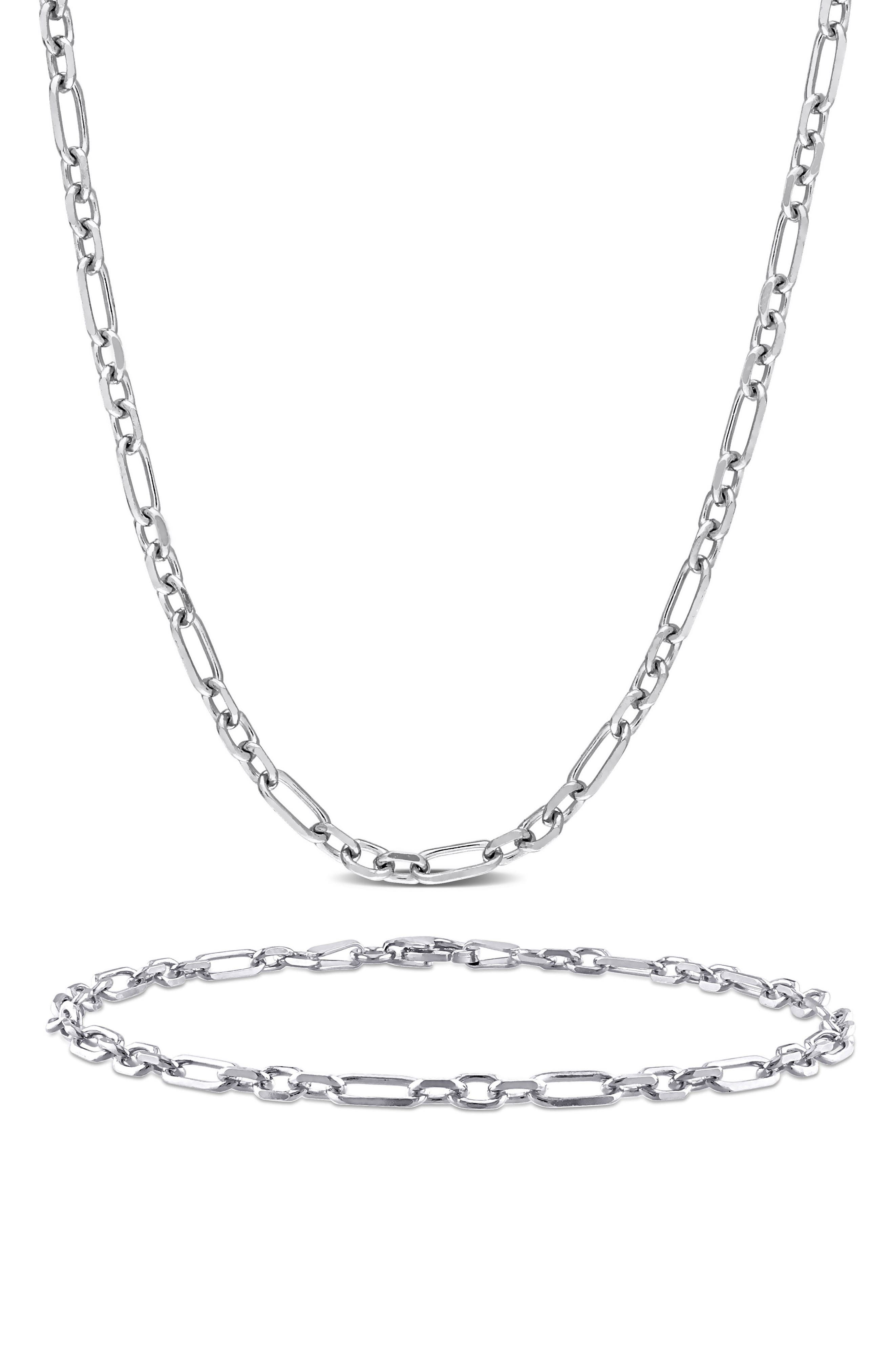 Diamond Cut Figaro Rolo Chain Necklace & Bracelet Set